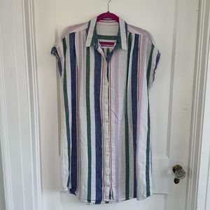 Striped cotton shirt dress. 36.5" total length Oversized fit; nubby texture SZ m